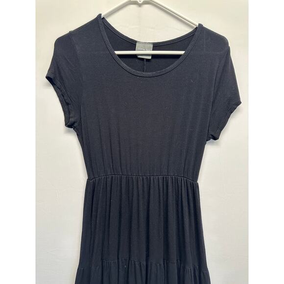 Olivia Rae Black Dress XL Midi Super Soft Jersey Knit Layers Cap Sleeve Cottage - Picture 4 of 9